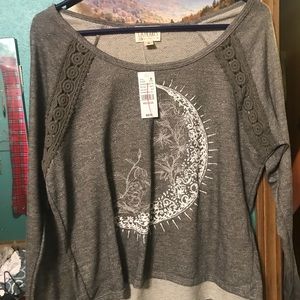 Gray long sleeve shirt with crescent moon